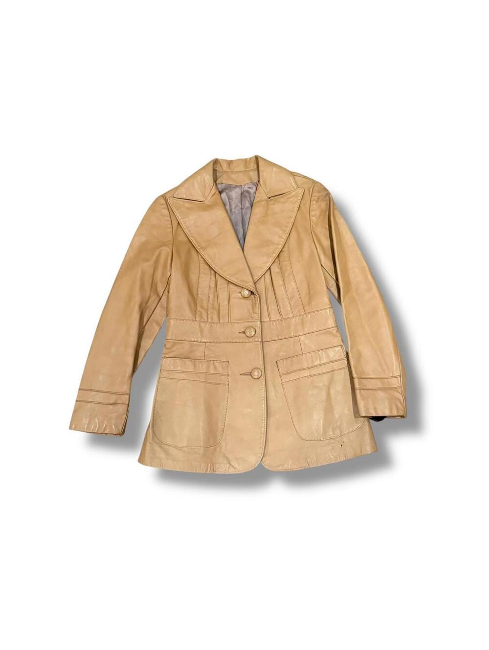 Camel 70s Fitted Collared Leather Jacket